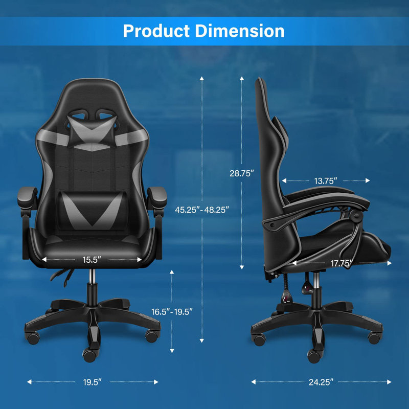 Inbox Zero Adjustable Reclining Ergonomic Swiveling PC & Racing Game Chair, Gray