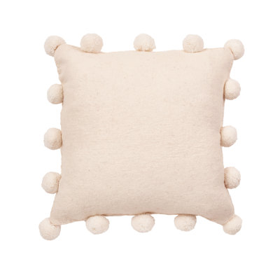 Hand Felted Wool Christmas Pillow Cover - Cream Pom Poms on Red - 20"