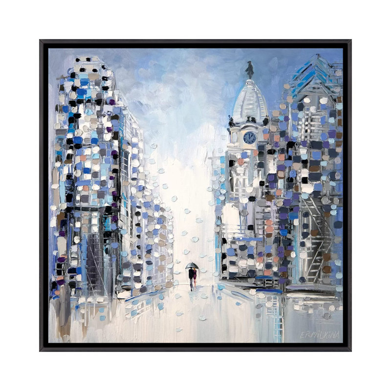 «Rainy Walk in Philadelphia» par Ekaterina Ermilkina - reproduction d'art, Pas de tapis, H 18 po x l 18 po x P 1,5 po