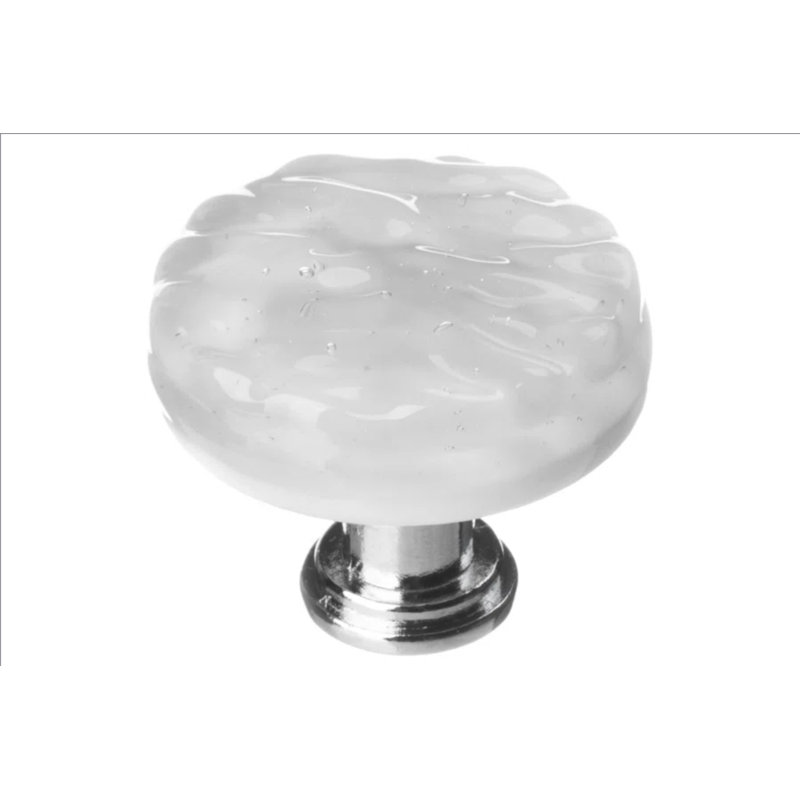 Poignée ronde en verre Glacier, Nickel satiné, Gris bleuâtre