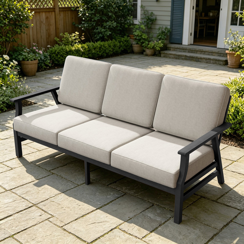 Canapé d'extérieur avec coussins de patio, Chameau clair, Noir