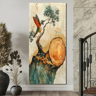 Arbre de colibri Gineva sur un sommet d'une glissade en bois I - Art mural colibri