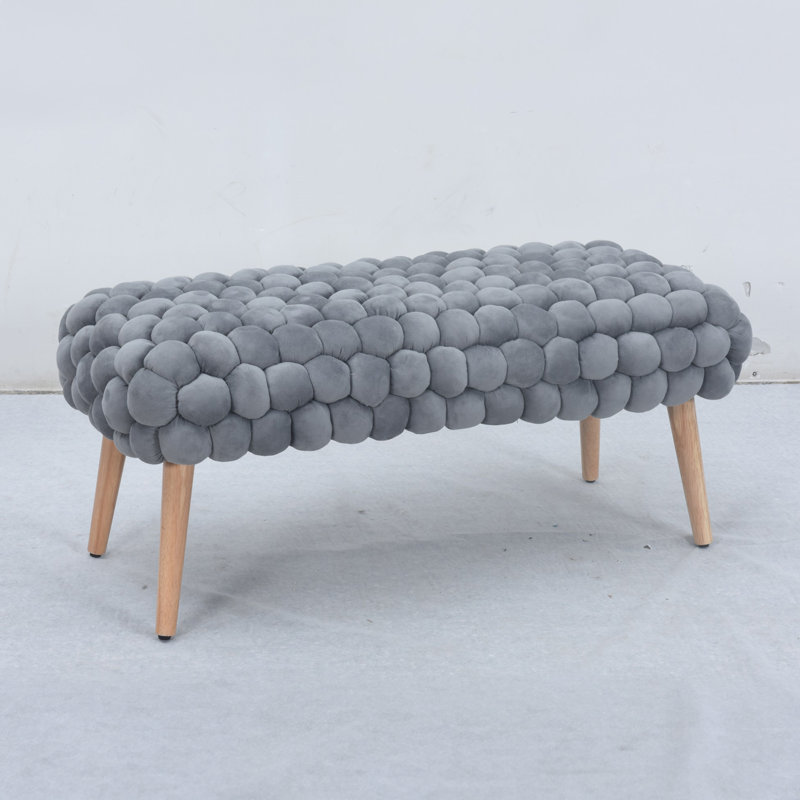 Aciel 97cm Wide Velvet Tufted Rectangle Geometric Shapes Footstool Ottoman, Gray