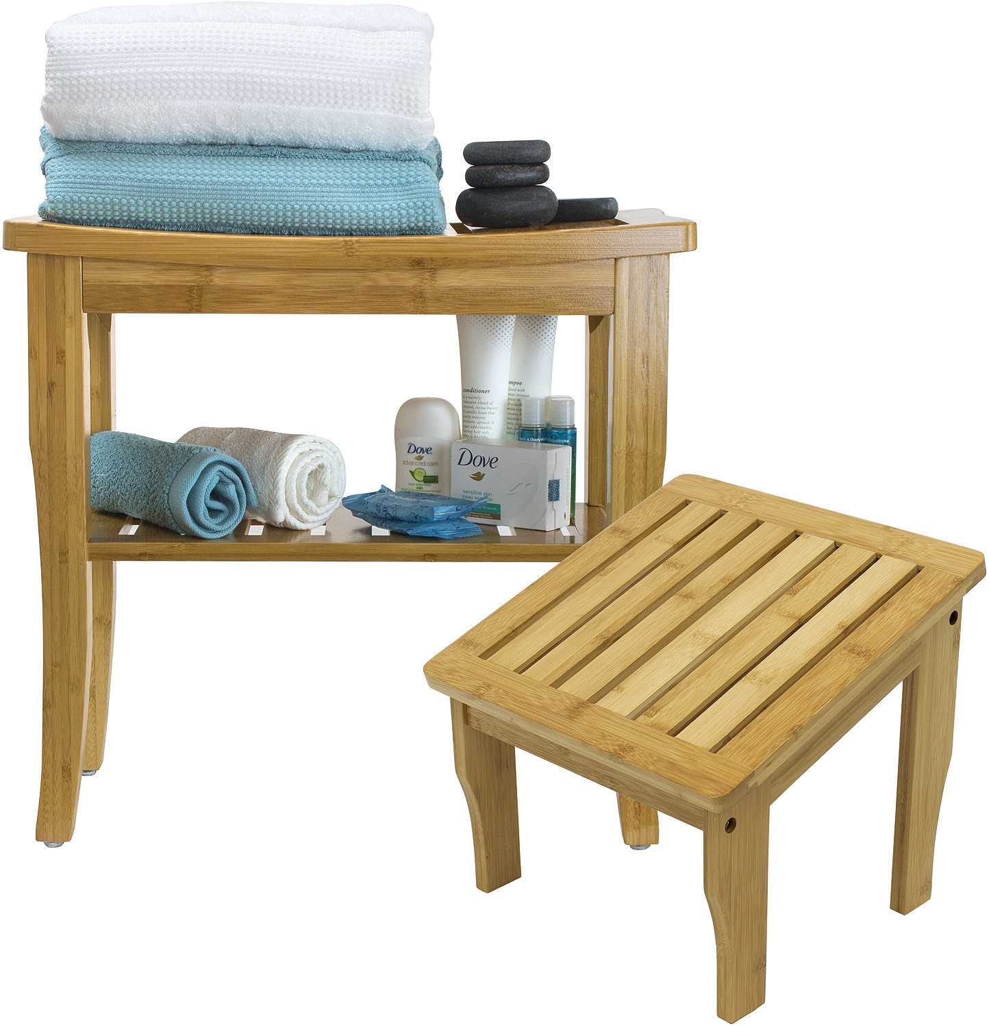 Sorbus Bamboo Shower Bench And Foot Stool Set For Inside Shower