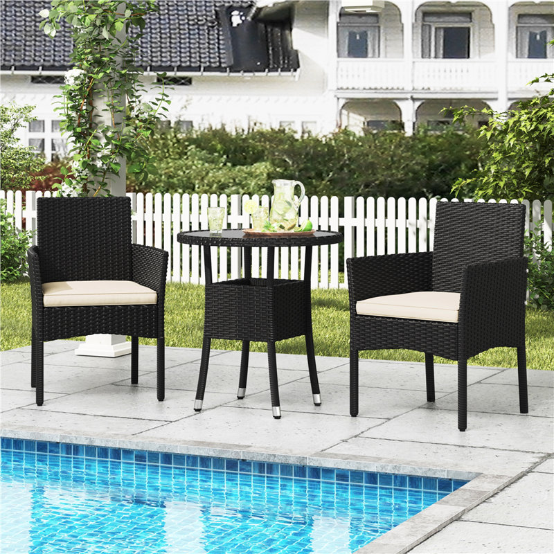 Outdoor Rattan Chairs and Side Table, Beige