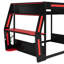 Lit superposé double pleine grandeur avec bureau RVB surdimensionné monté sur le côté, ports de charge USB et œillet pour câble, bande lumineuse à DEL, structure de loft Esports robuste - conception fraîche - rouge