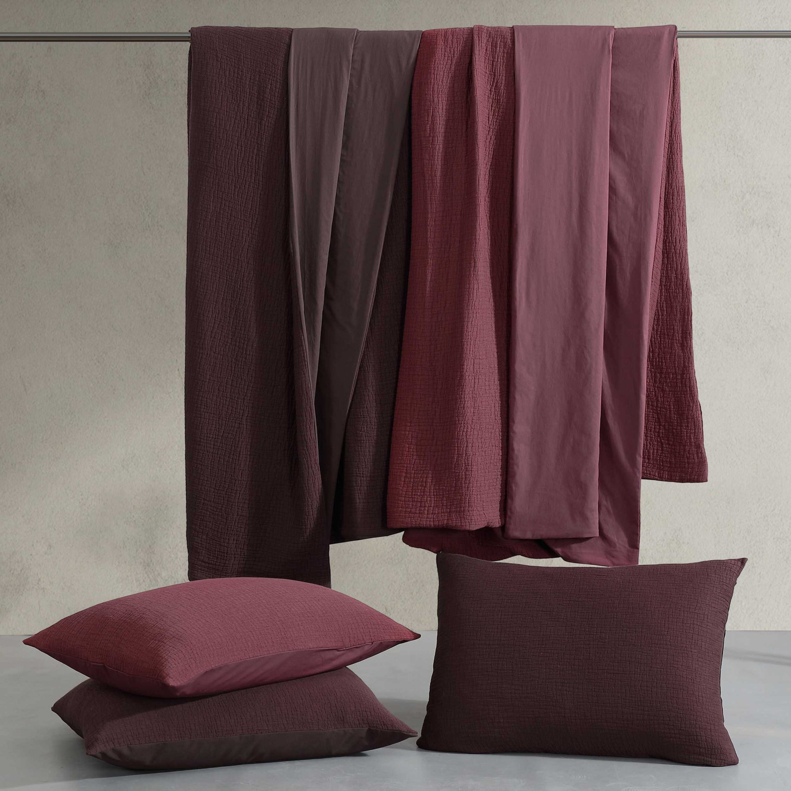 Washed Texture Cotton Duvet Cover Set, Queen Duvet Cover + 2 King Shams, Brown
