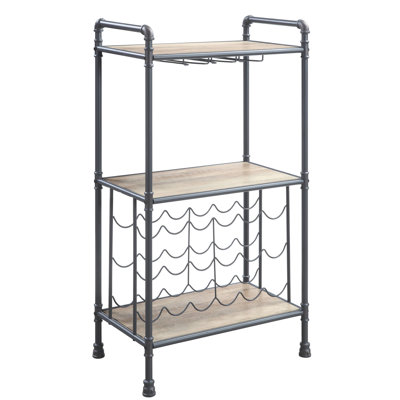 Antique Oak & Sandy Gray Wine Organizer Rack, 3 Efficient Design, Stores 18 Bottles, Cup Holder, Sorts In Home Bar Display Elegant Adds Class To
