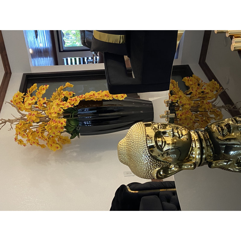 San Jose Planter In Glossy With Cascading Orchids, Black, Yellow