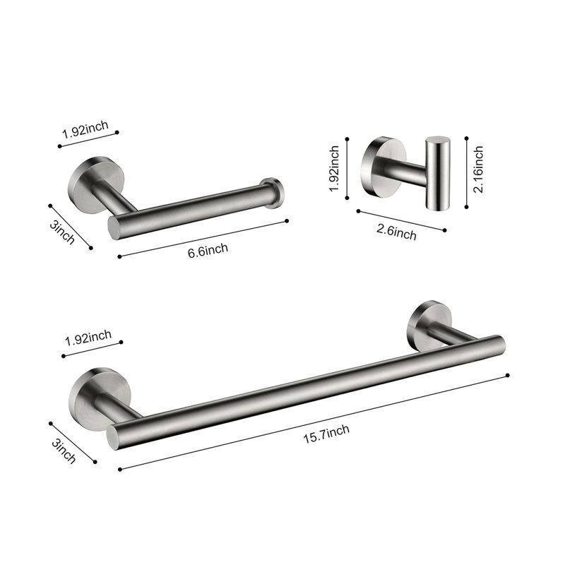 3 Bathroom In Brushed Nickel Finish, Stainless Steel, Modern Style, Scratch-, Rust, Convenient Installation Sort Fittings Nickel, , Corrosion, Straightforward Style