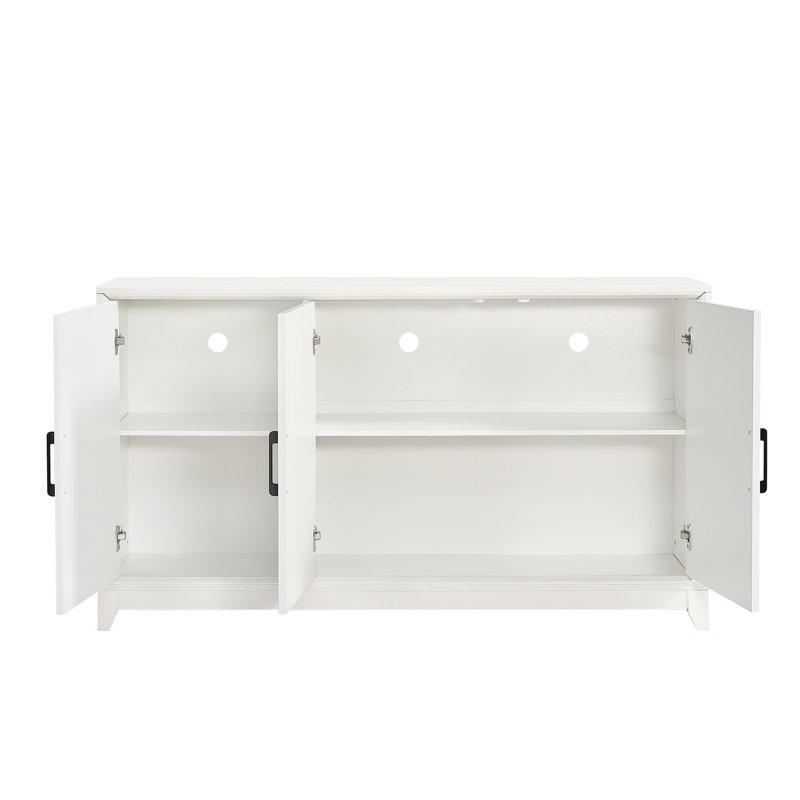 Meuble télé avec rangement pour téléviseur de 65 po ou moins et pieds en bois massif pour salon | Idée de cadeau, Blanc