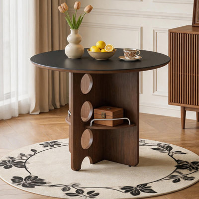 35.4" Round Dining Table With Sintered Stone Top And Storage Shelf, Modern Small Dining Table,Kitchen Table For Dining Room