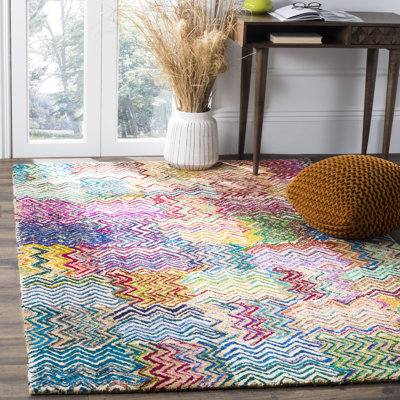 Tapis géométrique beige / brun en laine / coton touffeté à la main Anaheim