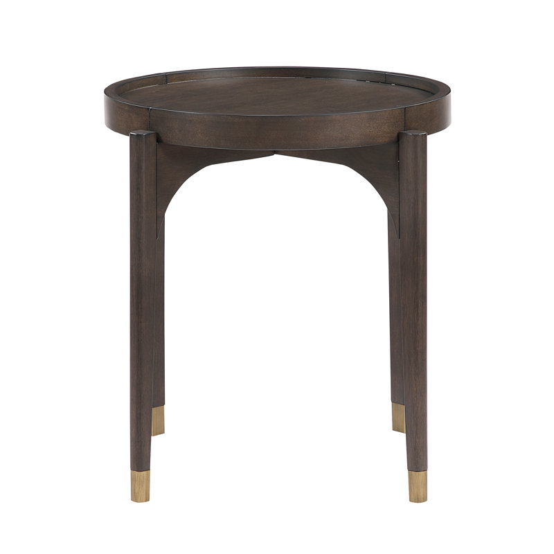 Table d'appoint ronde au fini brun foncé avec pieds en bois massif et table d'appoint 1 pièce