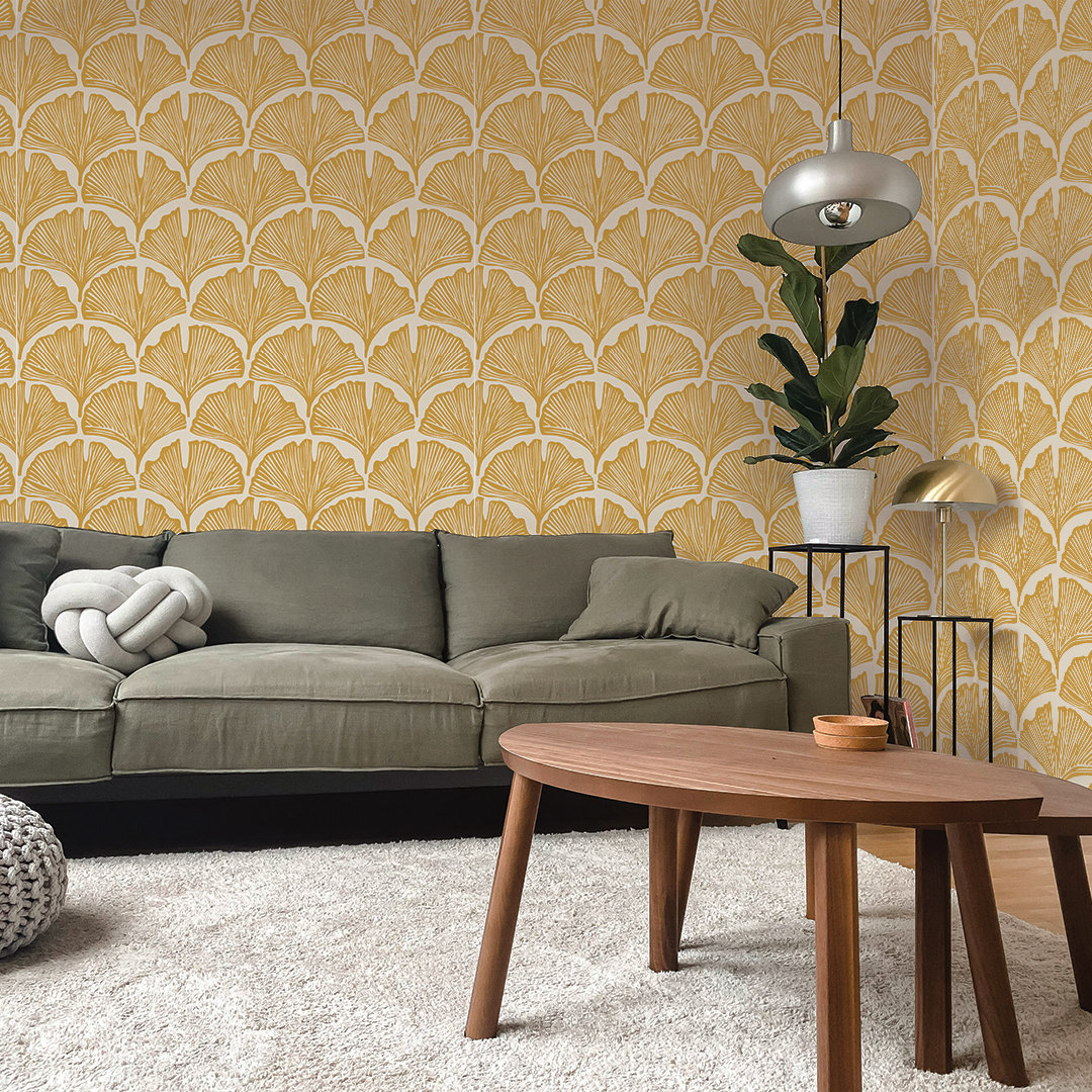 Feather Palm Self-Adhesive Wallpaper Roll, Golden Mustard Palm