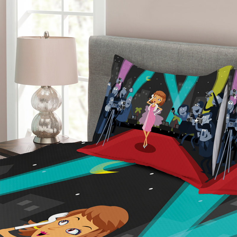 Ackron Black/Red Microfibre Bedspread Set, 220 x 264 cm