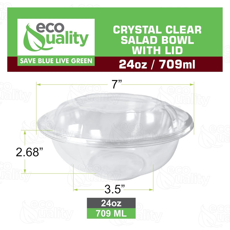  Bols à salade jetables transparents 24 oz avec couvercles - pour le déjeuner, la préparation des repas, les fruits et les salades (25)