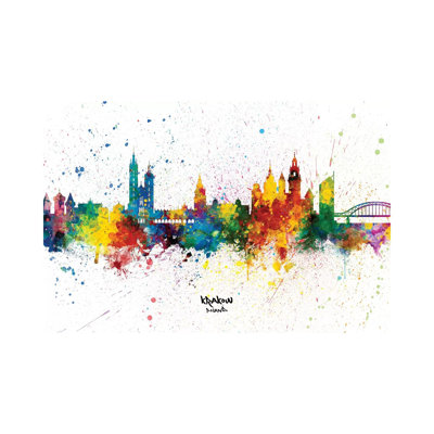 Krakow Poland Skyline Splash by Michael Tompsett - 1 Piece Wrapped Canvas Wall Art