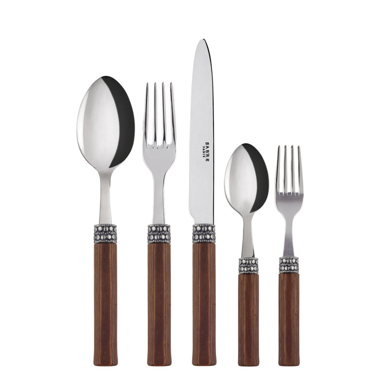 Katmandou 5 Piece 18/10 Stainless Steel Cutlery Set, Service for 1, Natural Wood