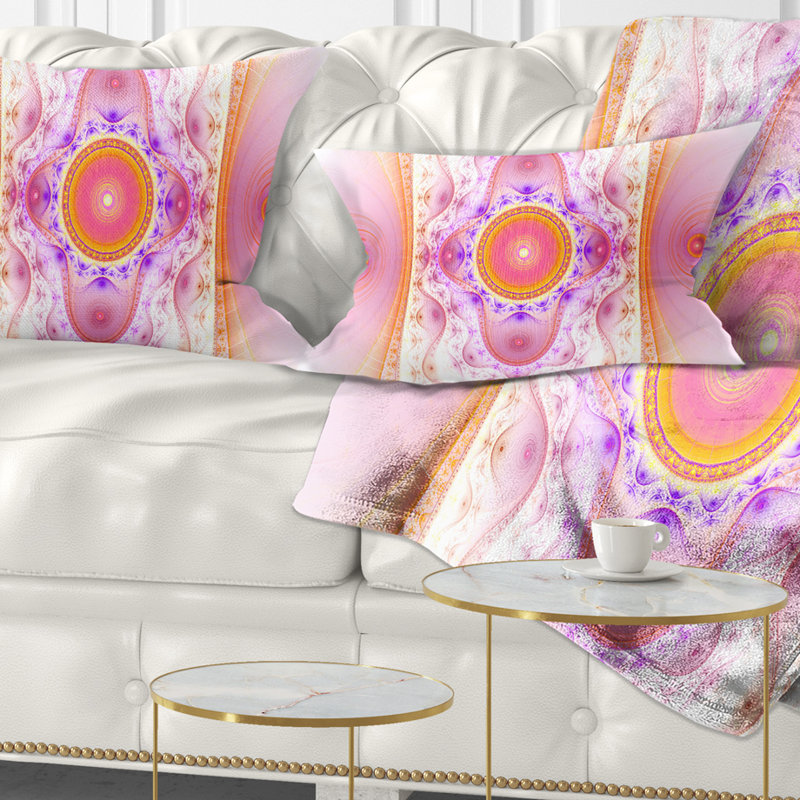 Coussin lombaire à motif abstrait fractal, Rose