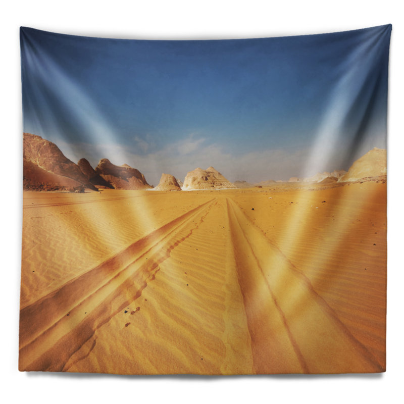 Paysage, route, désert blanc, tapisserie, Égypte, H 32 po x l 39 po