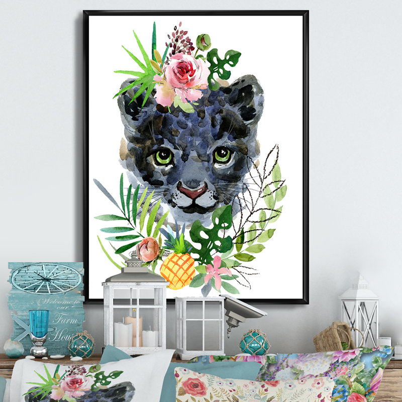 «Cute Tropical Panther Portrait», reproduction d'art sur toile, H 20 po x l 12 po x P 1 po, Cadre flottant noir