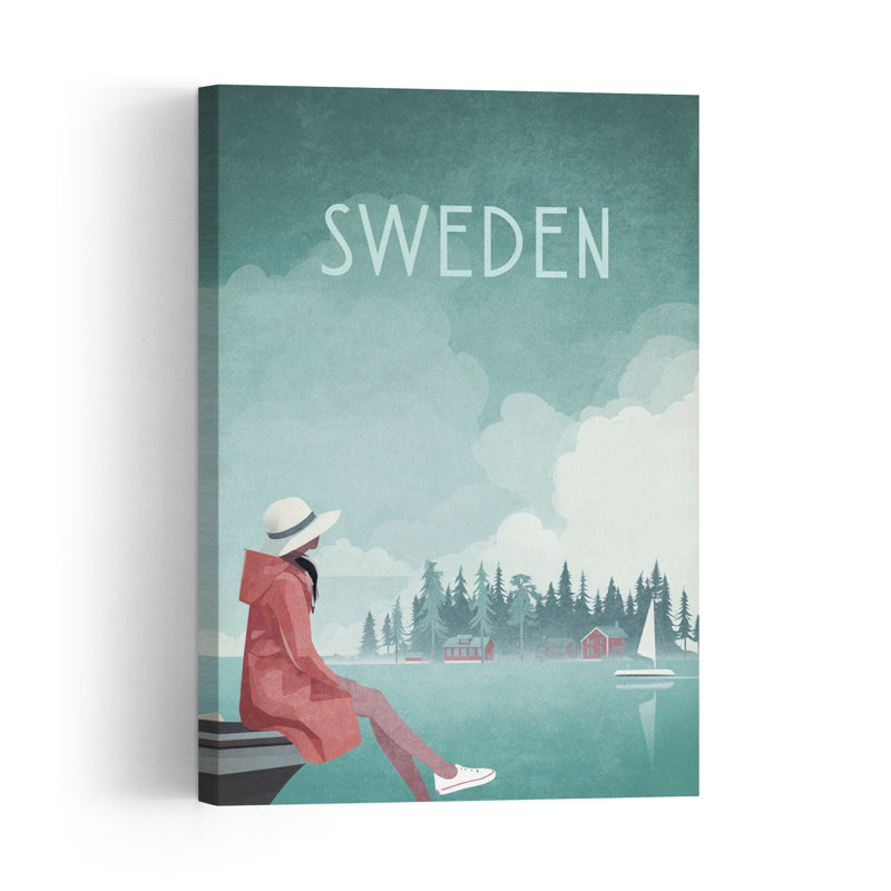 Sweden.Png Peaceful Retro Serene Forest Landscape Wall Art Print 1 Piece Wrapped Canvas Wall Art, 152.4cm H x 101.6cm W