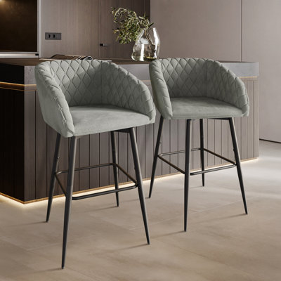 BLACK METAL SWIVEL COUNTER CHAIR IN GREY VELVET