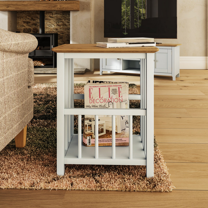 Daris Magazine Rack / Turntable Stand With Vinyl Record Storage. Solid Oak. Fully Assembled., Off White
