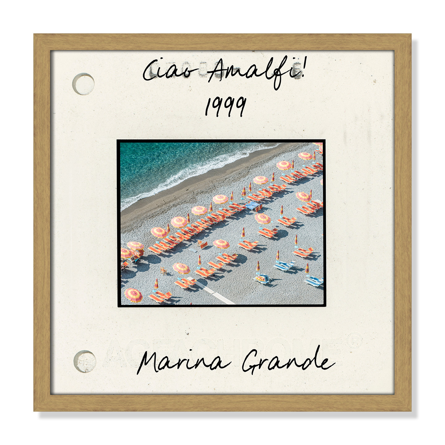 Travel Slide Collection "Amalfi, Italy - Marina Grande" Print, 17" H x 17" W x 0.75" D, Natural Single Picture Framed Paper