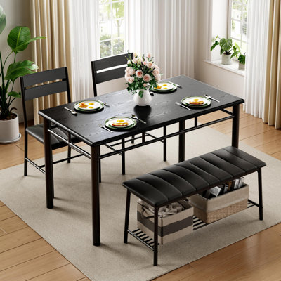 Ensemble de table de salle à manger 4 pièces pour 4 personnes avec banc rembourré et 2 chaises
