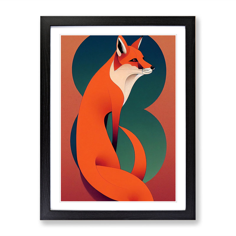 Fox Art Nouveau Framed Print, 34cm H x 25cm W x 2cm D, Oak Framed