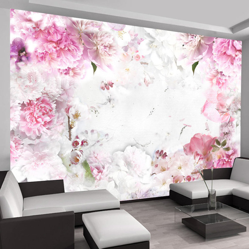 Floral Wall Mural, 55" L x 78" W, Pink/ White/Gray
