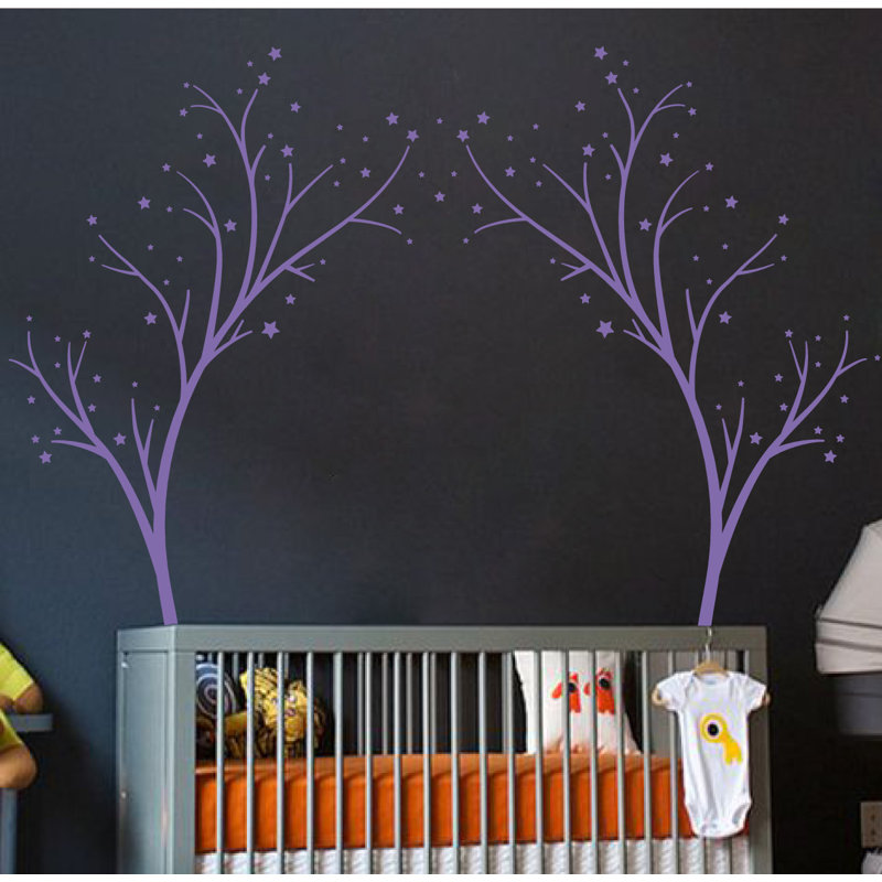 Décalcomanie murale arbres étoiles, H 80 po x l 99 po x P 0,01 po, Lavande