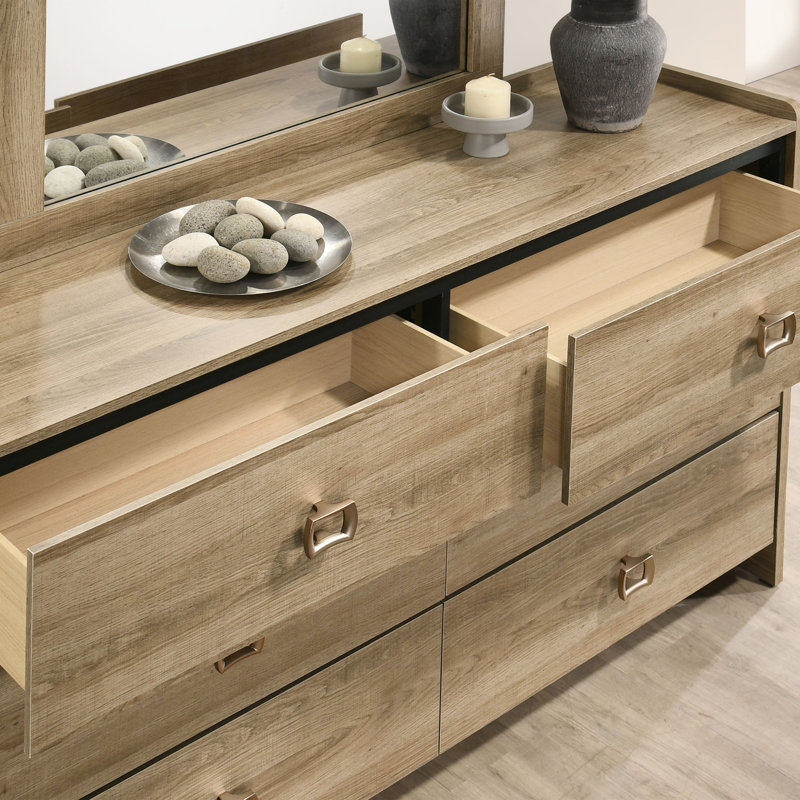 Ensemble de commode et miroir en bois 2 pièces avec poignée courbée Grealish
