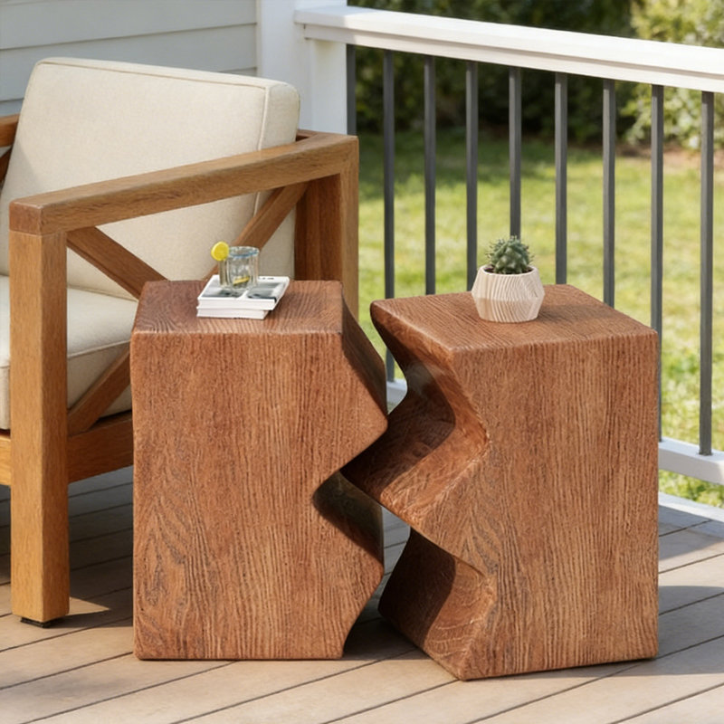 Mgo Side Table, Set Of 2 Rectangular Outdoor Side Tables, Decorative Garden Stools For Indoor Outdoor, Accent Table,Patio Side Table,Nesting End Table,Faux Wood Natural