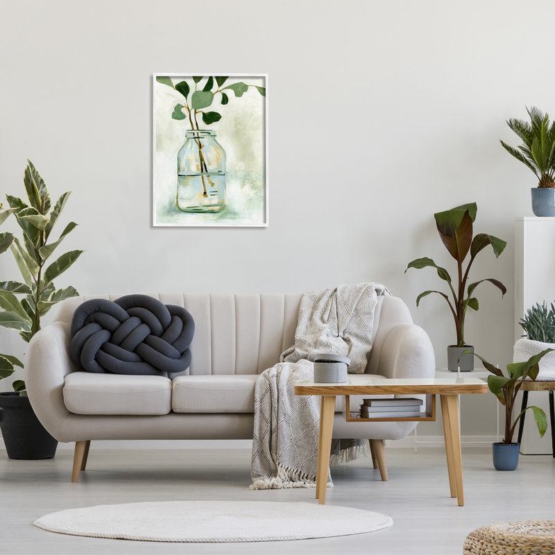 «Green Eucalyptus Branch», H 30 po x l 24 po, Giclée encadrée blanc bord de mer