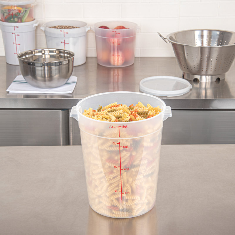 Contenant alimentaire de 8 pintes pour restaurant, 1 contenant translucide - couvercles vendus séparément, marqueurs de volume rouges, boîte à vaisselle, poignées latérales, pour ranger les aliments