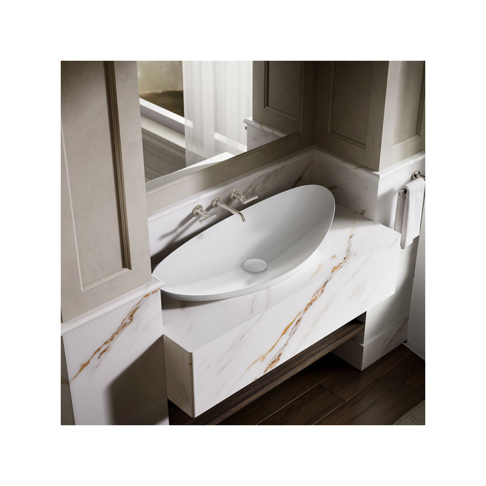 Veil Trough Fireclay Specialty Vessel Bathroom Sink, White