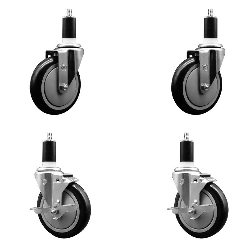 Ensemble de roulettes extensibles en poly pivotant à roue pivotante de 1 3/8 po 2 freins SCC
