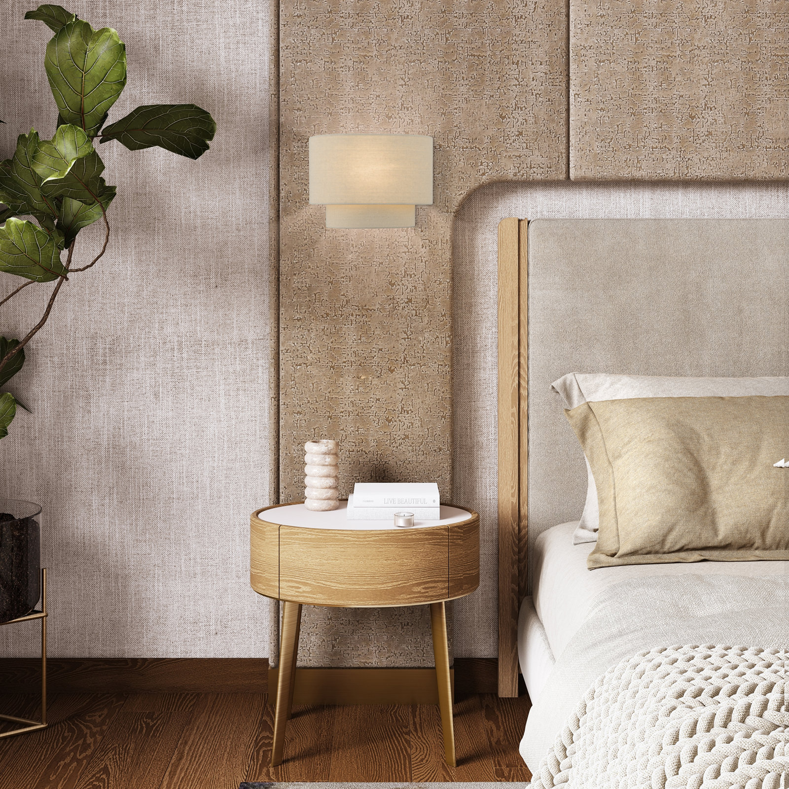 Kiyo Single Light Dimmable Flush Mounted Sconce, Antique Gold Leaf, Cream