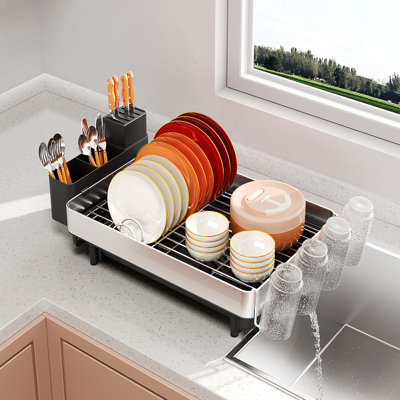 Adjustable Dish Drying Rack for Kitchen Counter,Expandable 304 Stainless Steel Kitchen Dish Rack,Foldable Extra Large Capacity Dish Drainer,Plate Rack