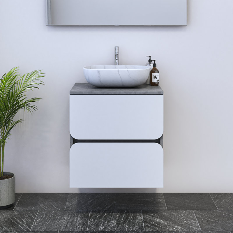 Meuble-lavabo simple 23,6 po avec plateau en bois manufacturé Kaydin, Blanc, Béton