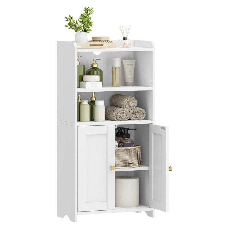 Small Bathroom Storage Cabinet, Bathroom Organizers And Storage With 2 Doors And Shelves, Floor Cabinet Freestanding With Adjustable Shelf For Small Spaces, (Streamlined American, White)
