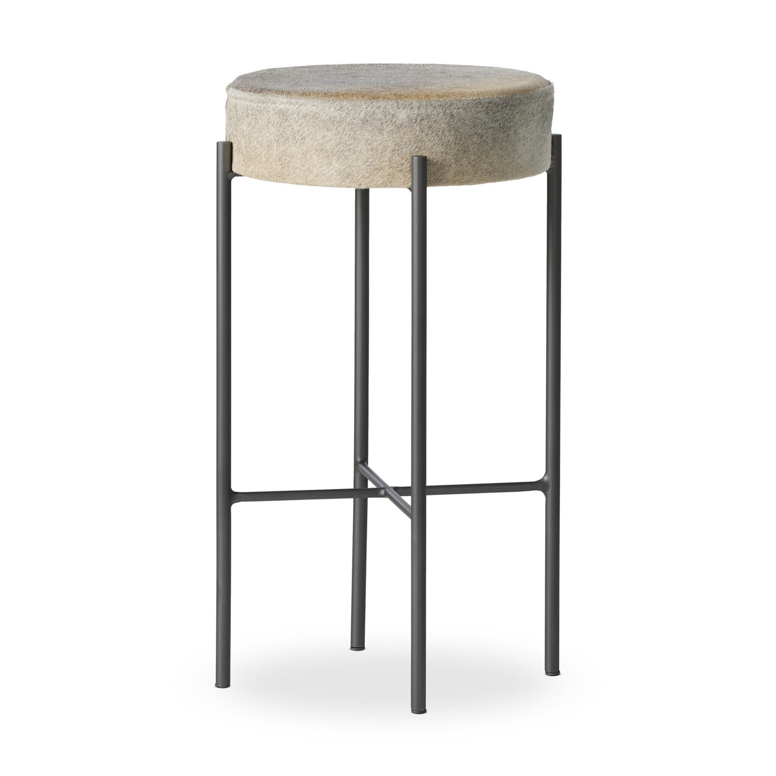 Eugenia Upholstered Bar & Counter Stool with Metal Frame, Counter Stool (26" Seat Height), Speckled Hide - Black & White