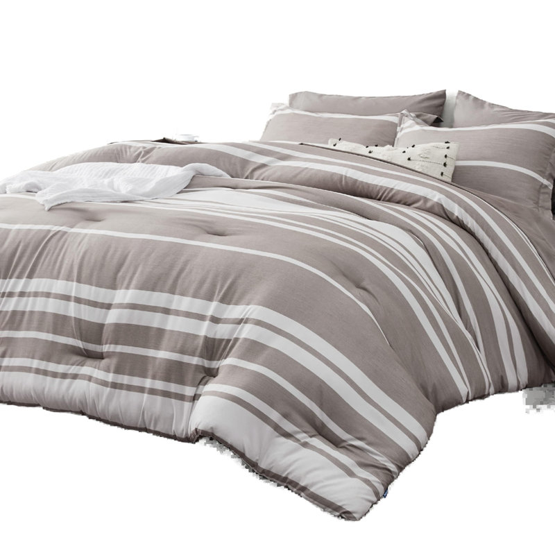 Bedsure Striped All Season Comforter Set, Queen Comforter + 6 Additional Pieces, Dusty Pink
