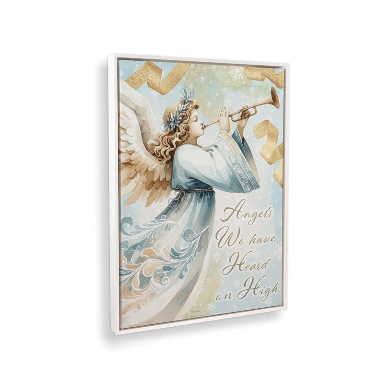«Angels We Have Heard on High» par Nicole DeCamp, reproduction d'art, L 12 po x H 16 po, Blanc, Toile avec cadre