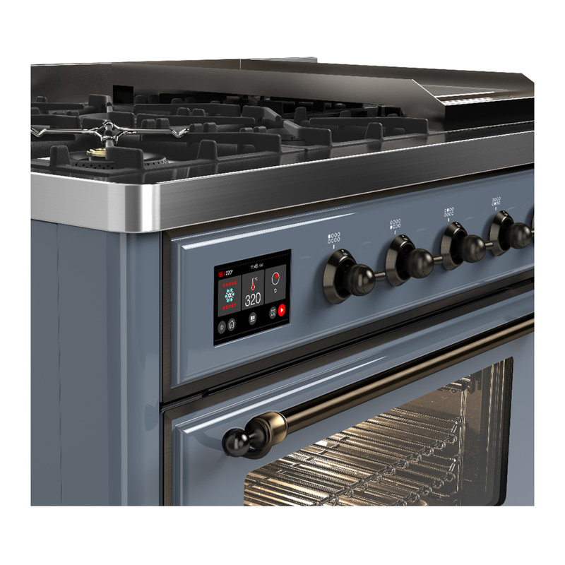 Majestic III Series 48 Inch Dual Fuel Range with 5 Sealed Burners, Griddle, Frenchtop in Matte Graphite (Liquid Propane, Burnished Trim)
