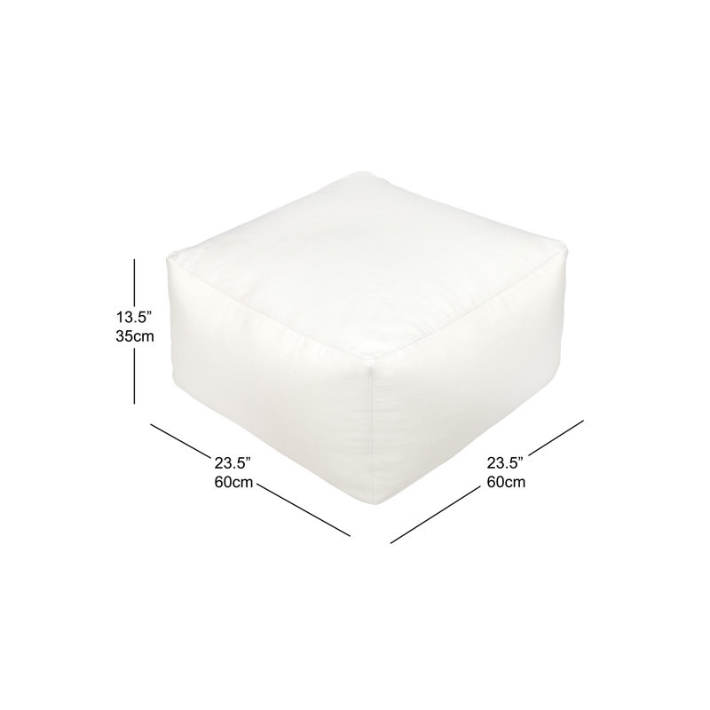 Upholstered Pouf, Off White 100% Linen