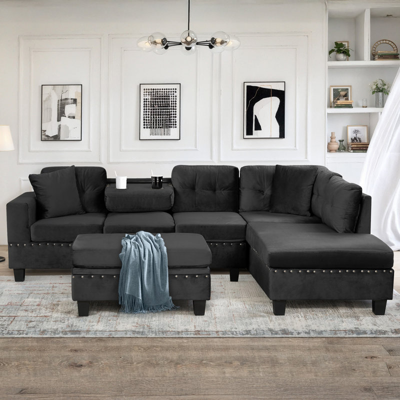 Canapé modulaire 105 po avec repose-pieds de rangement 105 po, Noir